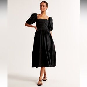 NWT Abercrombie & Fitch Emerson Linen-Blend
Puff Sleeve Midi Dress Black Large